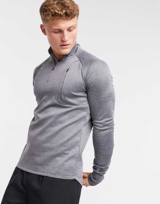 ASOS 4505 - Icon - Muscle-fit trainingssweatshirt met 1/4 rits in gemêleerd grijs 