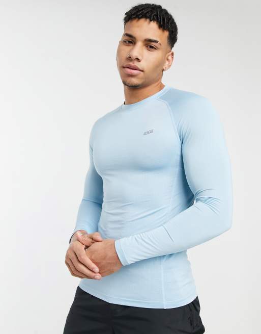 Faoswalim 4505 Icon Muscle Long Sleeve Training T Shirt In Light Blue Faoswalim
