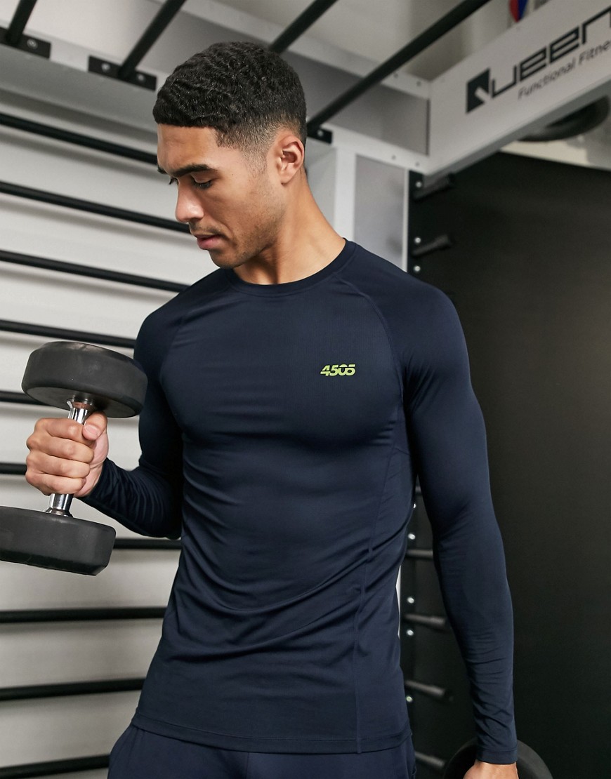 ASOS 4505 icon muscle running long sleeve t-shirt with quick dry in navy