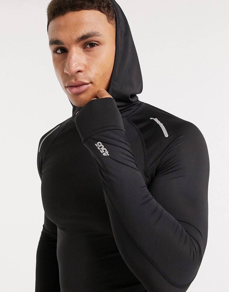 ASOS 4505 icon muscle running long sleeve t-shirt with with hood-Black