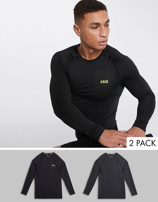 ASOS 4505 icon muscle training long sleeve t-shirt with quick dry 2 pack SAVE