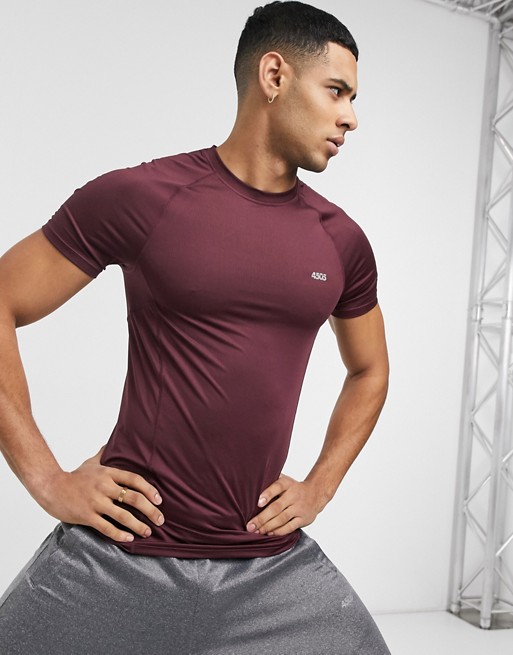 ASOS 4505 icon muscle fit training t-shirt with quick dry in burgundy