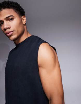 Asos 4505 Icon Oversized Cotton Pump Training Tank With Quick Dry Finish In Black