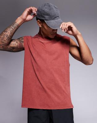 Asos 4505 Icon Oversized Cotton Pump Training Tank With Quick Dry Finish In Red