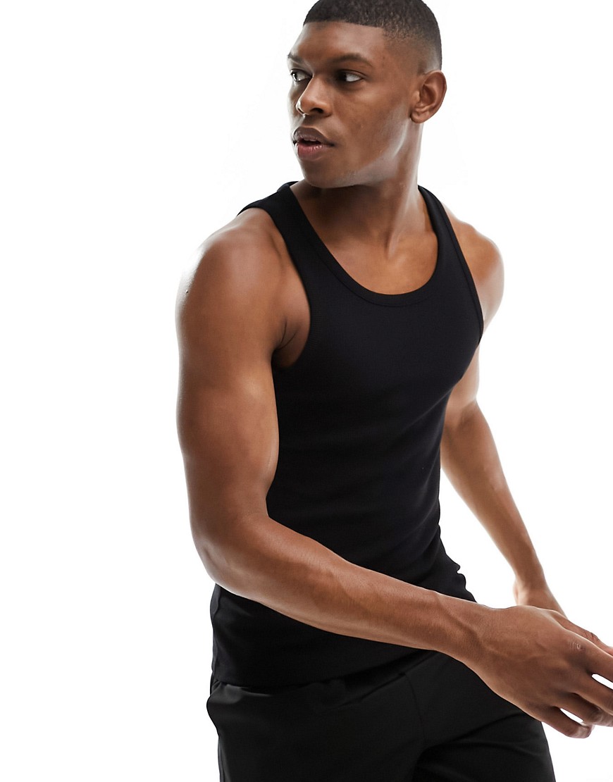 4505 Icon ribbed cotton tank top with quick dry in black
