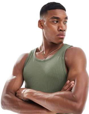 4505 ASOS 4505 Icon ribbed cotton vest with quick dry in washed khaki-Green