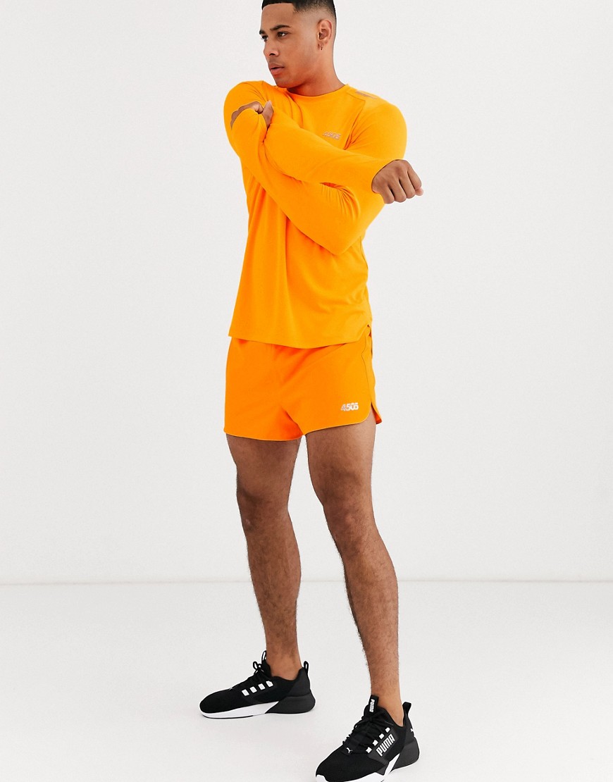 ASOS 4505 icon running shorts in short length in neon orange