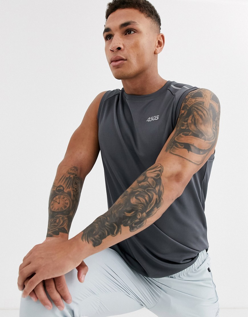 ASOS 4505 icon running sleeveless t-shirt with step hem and mesh panels-Grey