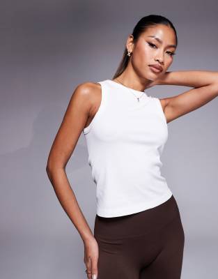 Asos Design 4505 Icon 90s Ribbed Cotton Training Racer Tank Top In White