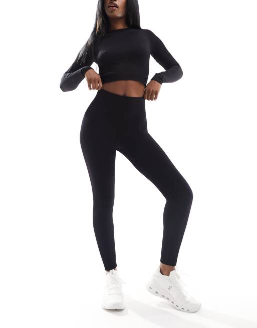 ASOS 4505 Maternity ribbed long sleeve and kick flare leggings in black