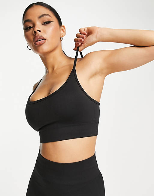 ASOS 4505 Icon seamless light support sports bra with removable padding in  black