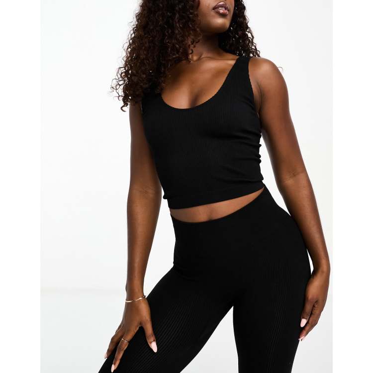 ASOS 4505 Icon seamless rib deep plunge tank top in black