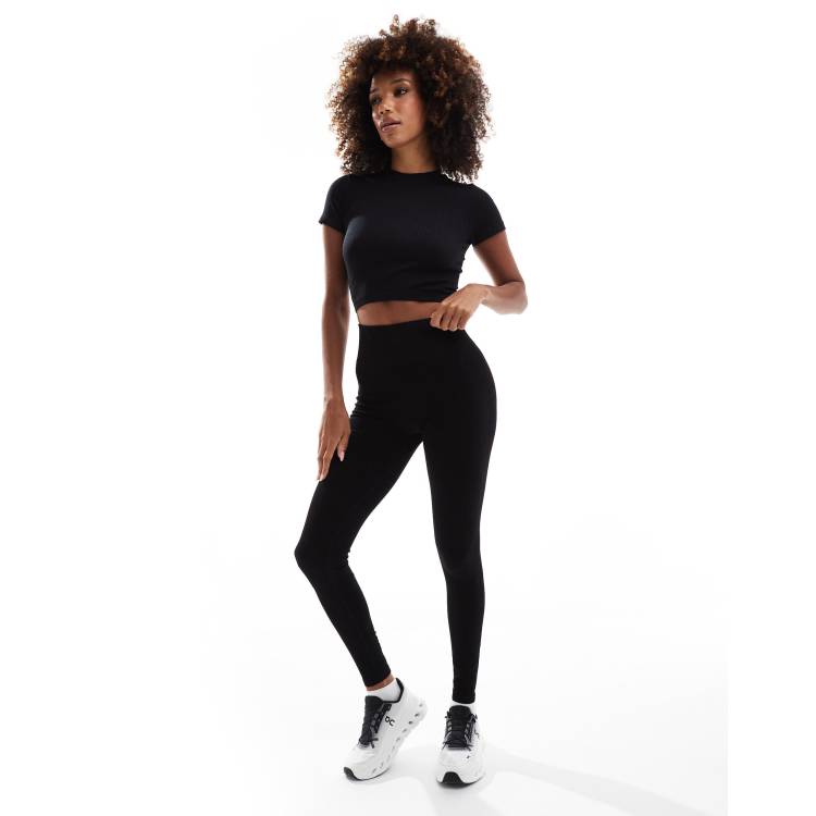 ASOS 4505 Icon seamless cropped 7/8 rib gym legging in black