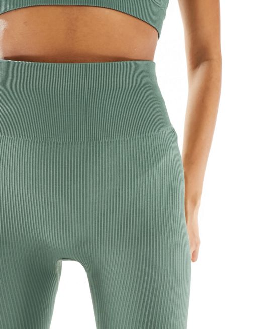 ASOS DESIGN soft touch legging with wrap waistband detail in sage