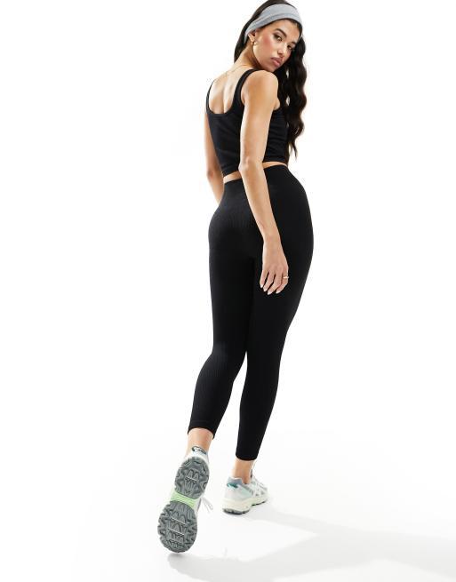 Black Seamless Rib High Waisted Gym Leggings