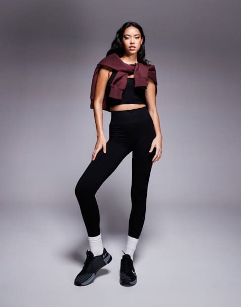 ASOS 4505 deep waist leggings in black high shine