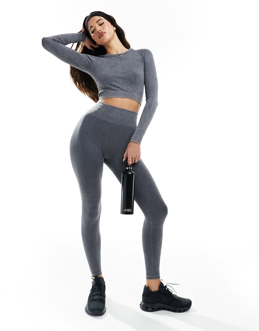 ASOS 4505 Icon seamless rib gym leggings in washed grey