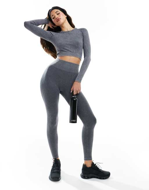 Buy Focused Ribbed Seamless Grey Leggings