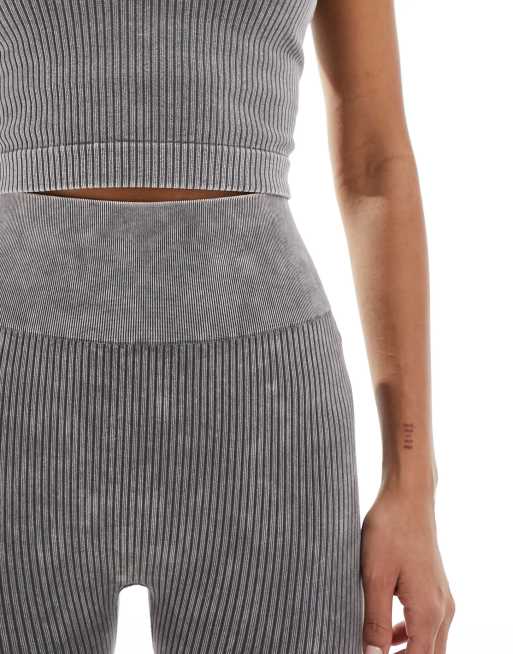 ASOS 4505 Icon seamless rib high waist gym legging in washed grey, 4 of 5