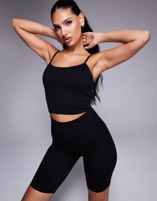 Asos 4505 Icon Seamless Rib Yoga Vest With Inner Bra In Black