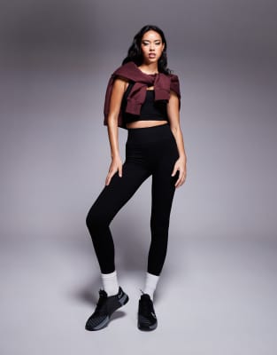 Asos Design 4505 Icon Seamless Ribbed Gym Leggings In Black In Black