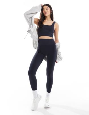 Asos Design 4505 Icon Seamless Ribbed Gym Leggings In Navy-neutral In Neutral