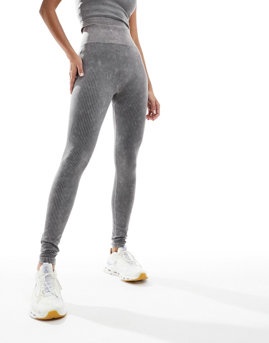 ASOS DESIGN 4505 ICON SEAMLESS RIBBED HIGH WAIST GYM LEGGINGS IN WASHED GRAY