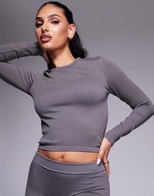 4505 Icon seamless ribbed long sleeve top in steel gray