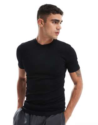 4505 Icon seamless ribbed muscle fit training T-shirt in black