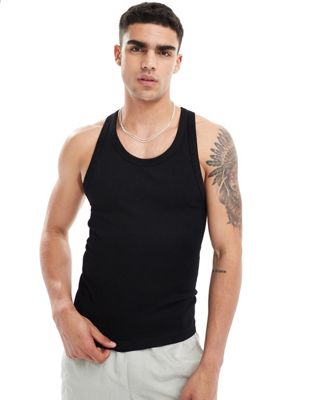 4505 Icon seamless ribbed training racer tank top in black