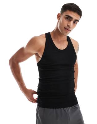 4505 Icon seamless ribbed training racer tank top in black