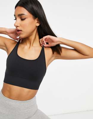 Asos Design 4505 Icon Seamless Sports Bra With Lattice Back Detail-black In Black