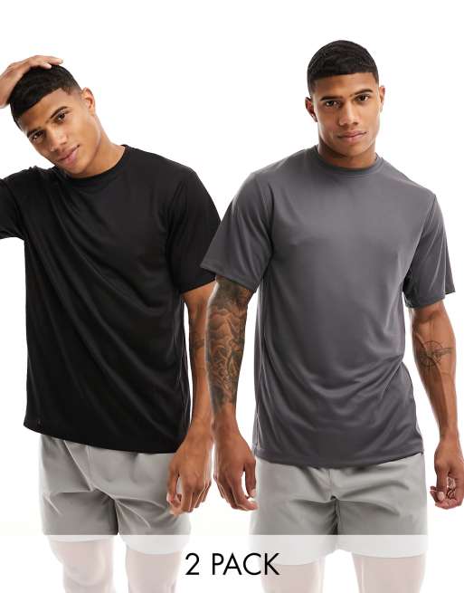 ASOS 4505 - Icon - Set van 2 sneldrogende trainings T-shirts in zwart en grijs  