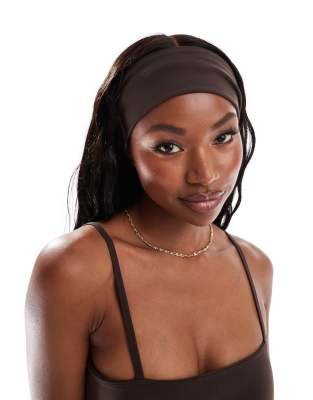 ASOS 4505 Icon soft touch pilates wide headband in bitter chocolate-Brown