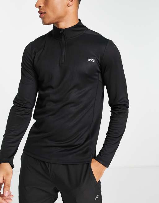 ASOS 4505 - Icon - Sort trænings-T-shirt med 1/4-lynlås og lange ærmer 