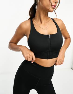 ASOS 4505 - Icon - Sport-BH in Schwarz mit hoher Stützfunktion und Reißverschluss vorne