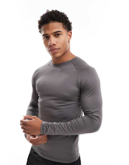 ASOS 4505 – Icon – Stalowoszary termoaktywny top sportowy o kroju podkreślającym sylwetkę z długim rękawem