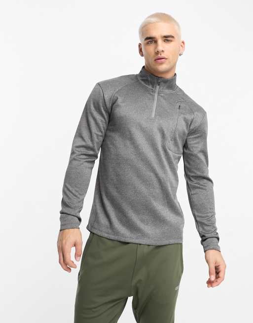 ASOS 4505 – Icon – Szara melanżowa bluza z zamkiem o długości 1/4 o kroju podkreślającym sylwetkę 