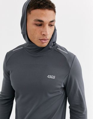 ASOS - 4505 Icon - T-shirt voor hardlopen met lange mouwen, capuchon en mesh inzetstukken-Grijs