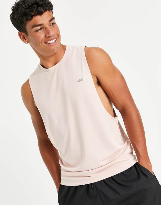 ASOS 4505 – Icon Training – Ärmelloses T-Shirt in Rosa mit tiefem Armausschnitt 