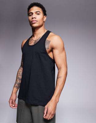 4505 Icon training cotton stringer tank top with quick dry finish in black