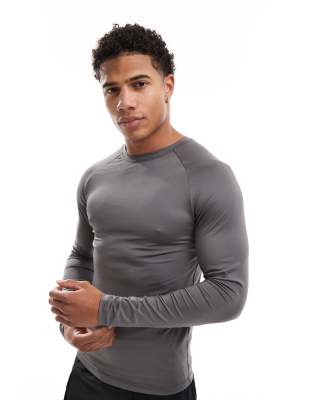 4505 ASOS 4505 Icon training long sleeve muscle fit base layer in gunmetal-Grey