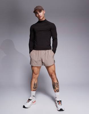 Asos 4505 Icon Training Long Sleeve Muscle Fit Base Layer With Mock Neck In Brown
