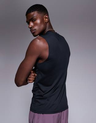 Asos 4505 Brushed Finish Oversized Pump Training Tank Top In Black