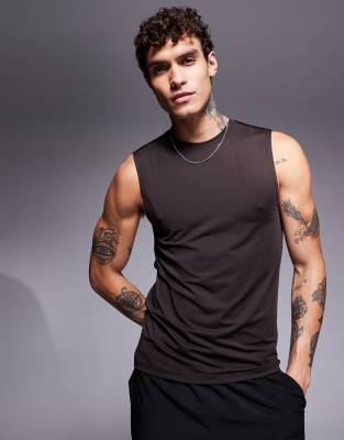 Asos 4505 Icon Training Quick Dry Muscle Fit Tank In Brown