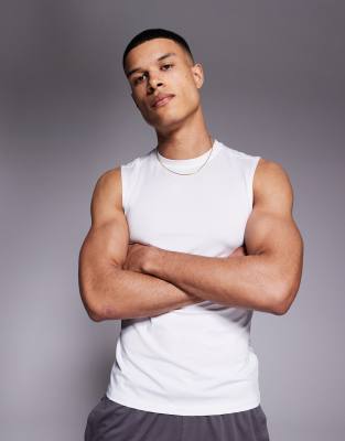 Asos 4505 Icon Training Sleeveless Tank With Quick Dry In White