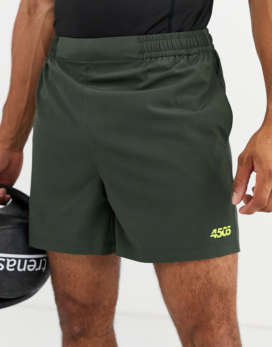 ASOS 4505 icon training shorts in mid length with quick dry in khaki-Green