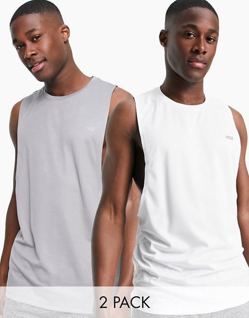 ASOS 4505 icon training sleeveless t-shirt dropped armhole and quick dry 2 pack SAVE