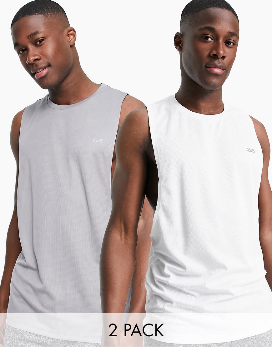 ASOS 4505 icon training sleeveless T-shirt dropped armhole and quick dry 2 pack-Multi