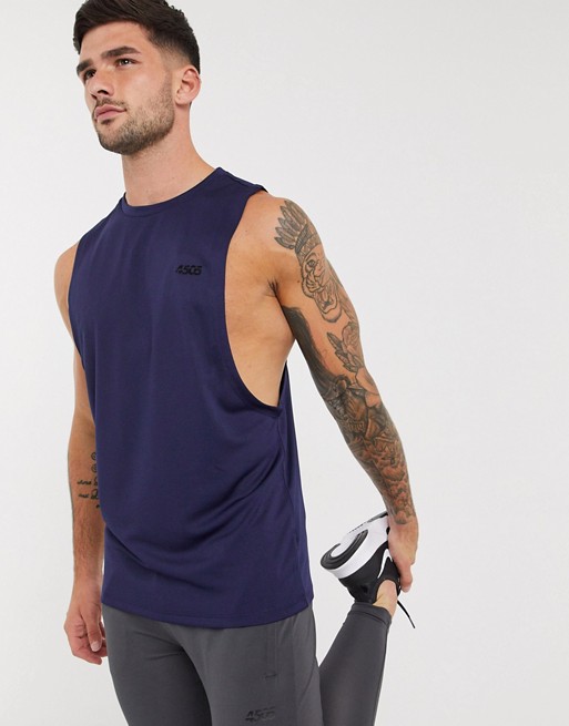 ASOS 4505 icon training sleeveless t-shirt with dropped armhole in navy